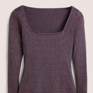 NWT Boden Metallic Stripe Square Neck Top